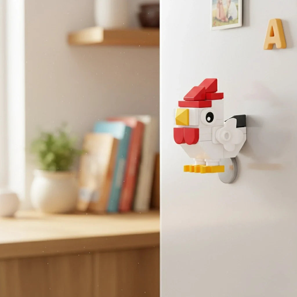 Chick Building Block hook on a white wall with books and decor in the background