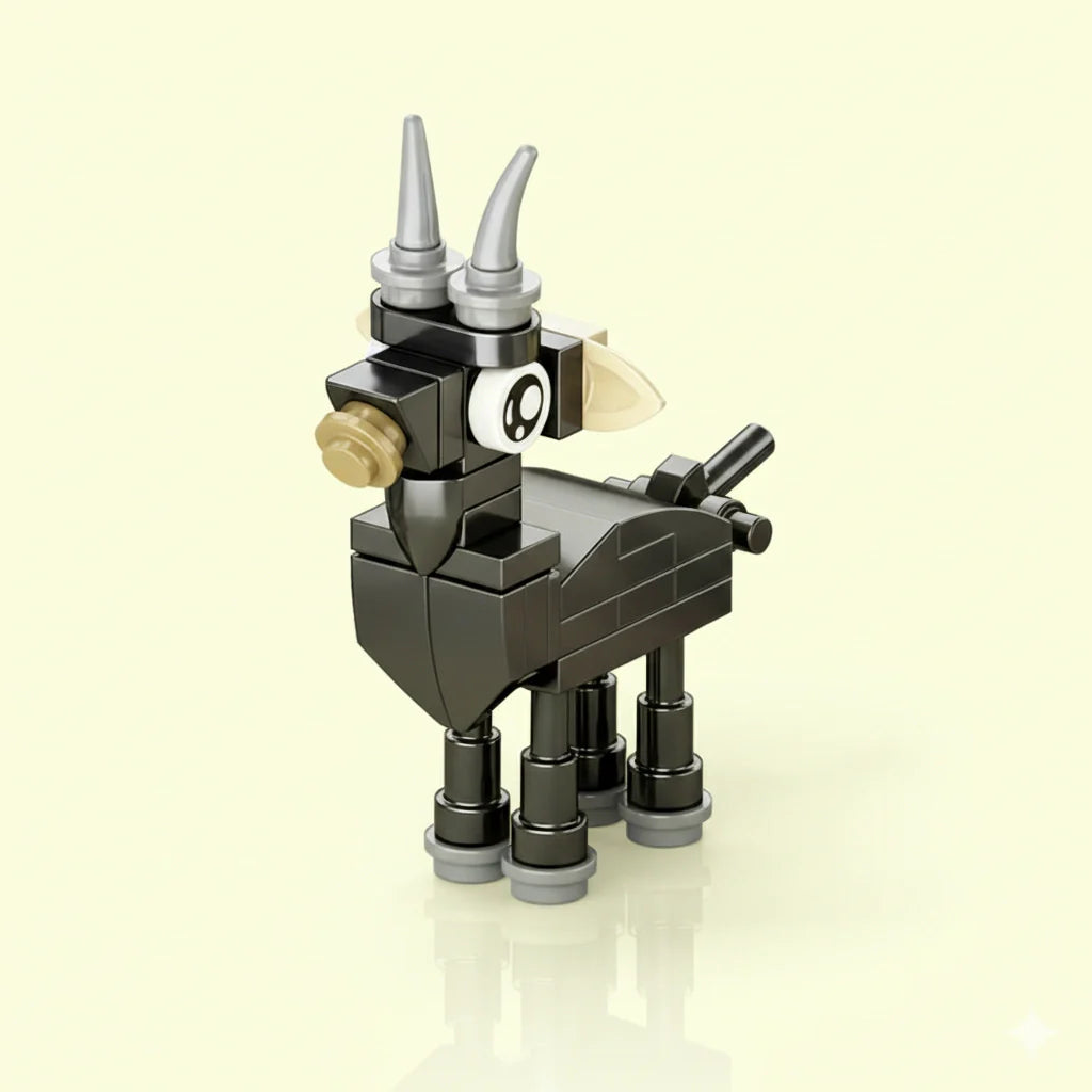 Toy figure made of interlocking bricks on a beige background