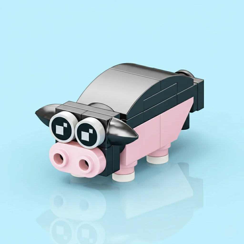 Toy Little Fragrant Pig Building Block with a blue background