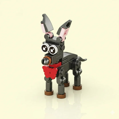Toy Doberman Pinscher Building Block made of interlocking bricks on a beige background