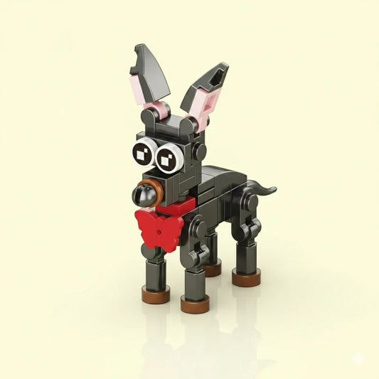 Toy Doberman Pinscher Building Block made of interlocking bricks on a beige background