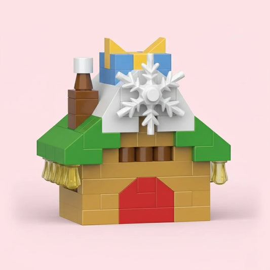 A Christmas House Building Block on pink background